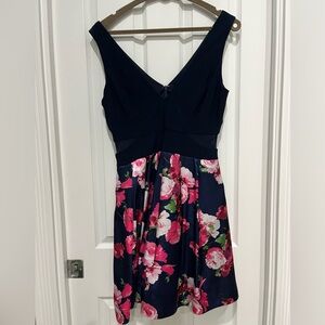 Sleeveless navy and flower dress
